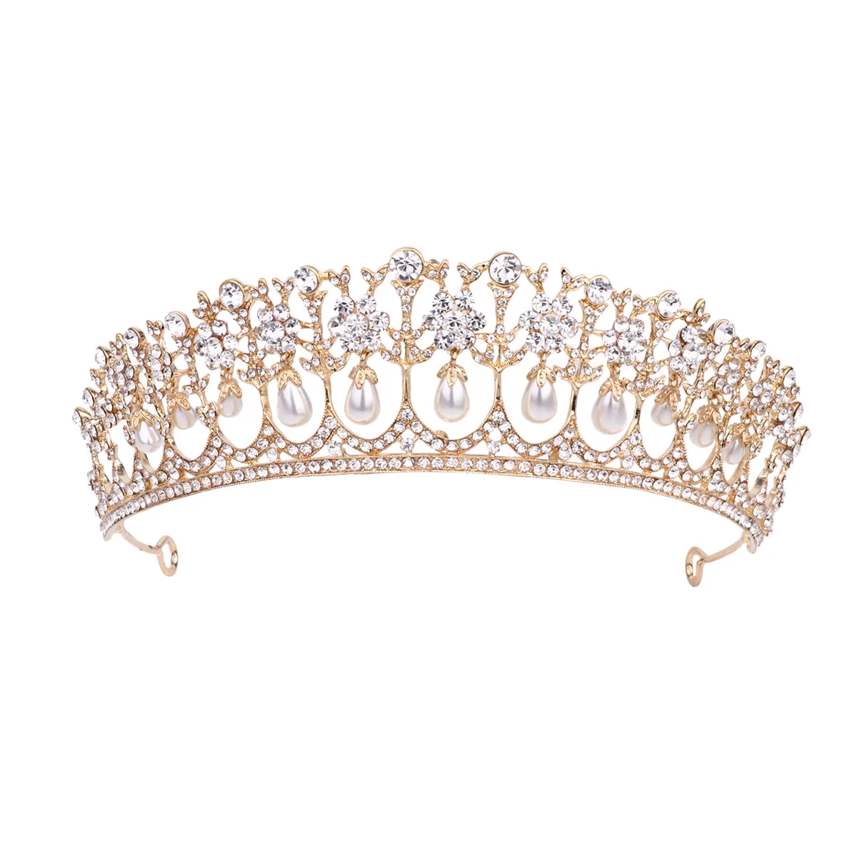 

1pc Baroque Crown Decor Rhinestone Crown Headdress Alloy Party Headwear Wedding Photo Prop for Women Golden