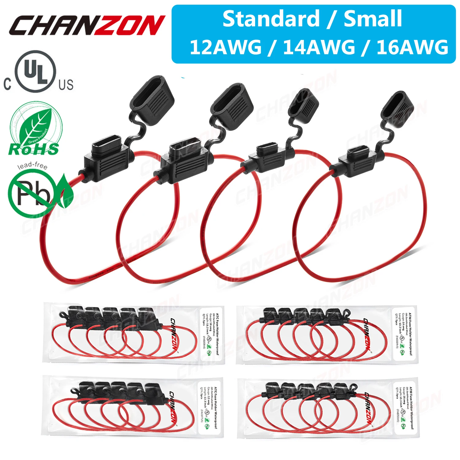5 Pack Waterproof Inline Fuse Holder 12 Gauge Wire Cut Off