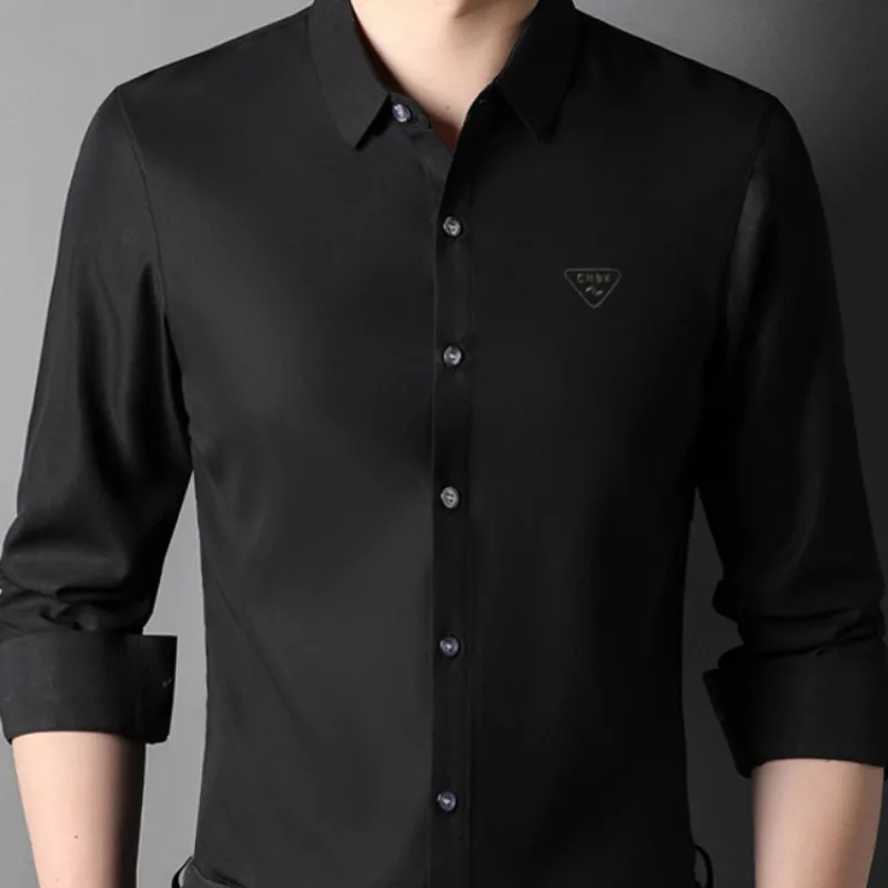 Men's Spring Autumn Solid Turn-down Collar Button Long Sleeve Cardigan Fashion Casual Formal Office Lady Vintage Punk Tops