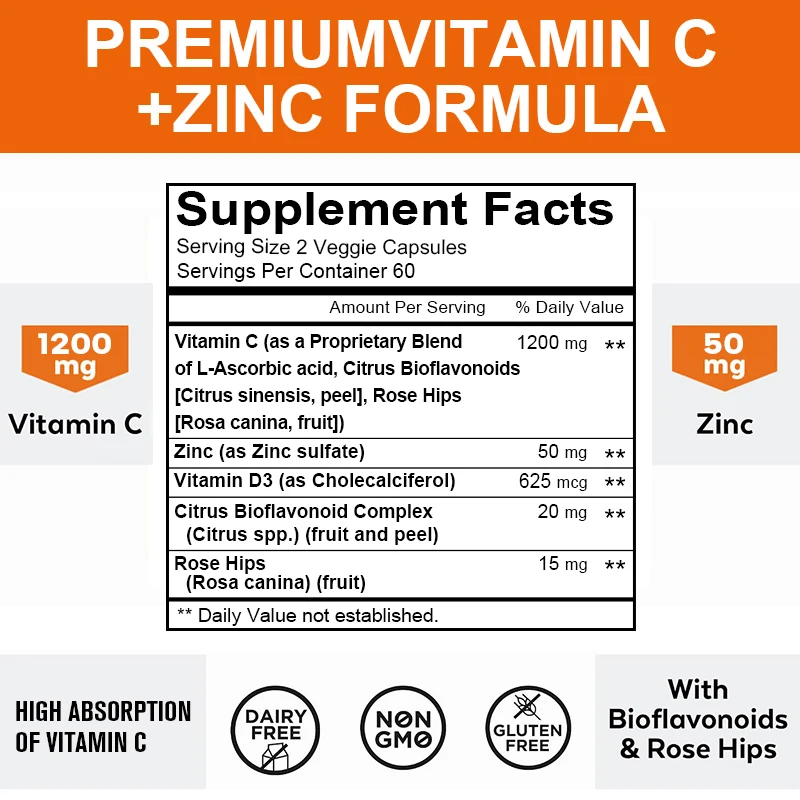 High Absorption Vitamin C Zinc Immune Support