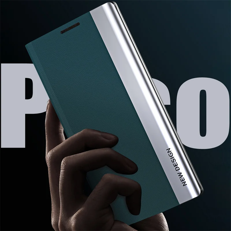 Luxury Leather Flip Stand Phone Case with Kickstand and Plating Finish