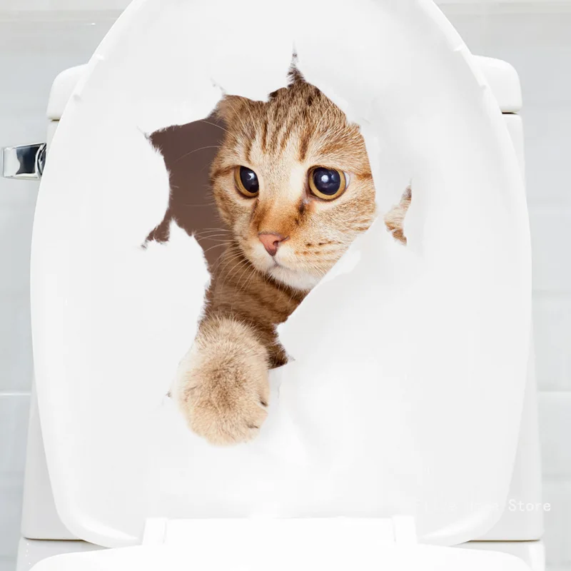 Cartoon Hole Cat Toilet Sticker Bathroom and Bathroom Beautification Decoration Toilet Lid Waterproof 3D Self-Adhesive Sticker