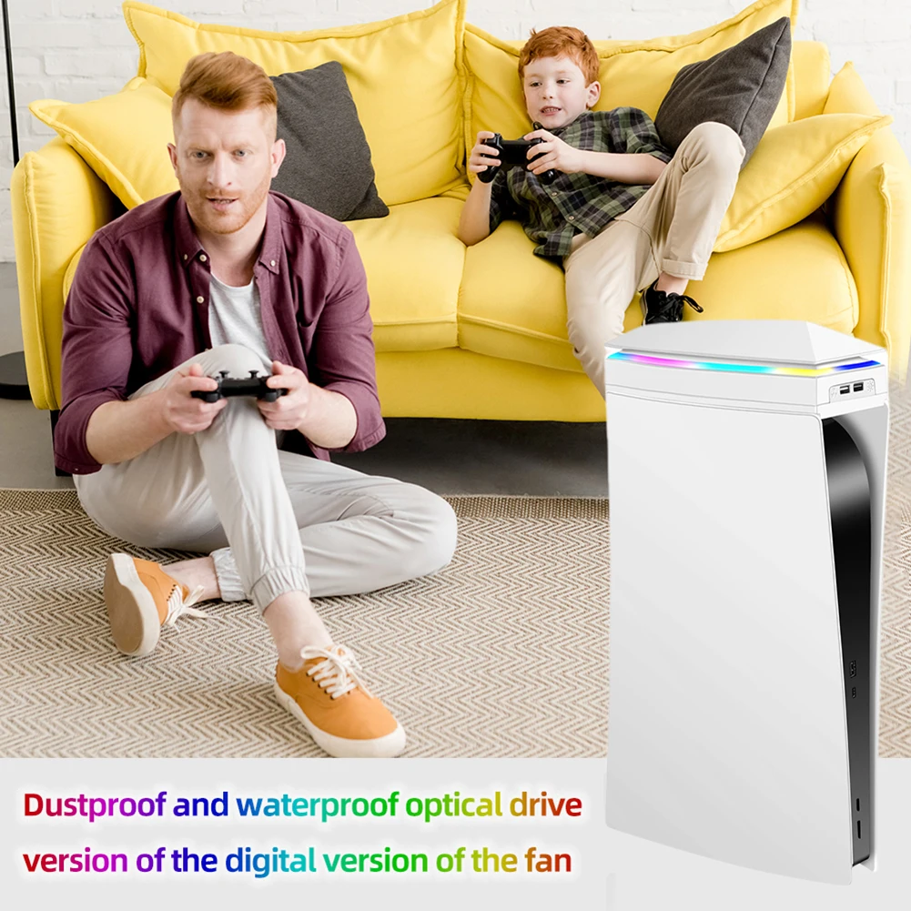 RGB Host Cooling Fan Dust-proof Top Heat Radiation Fan Waterproof CD Drive Digital Version for PS5 Console External Host