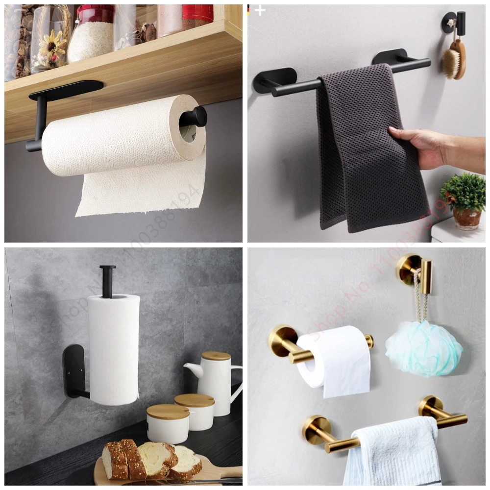 Adhesive Toilet Roll Paper Holder Organizer Wall Mount Storage Stand Kitchen Bathroom No Drill Tissue Towel Dispenser Stainless_voghion.com