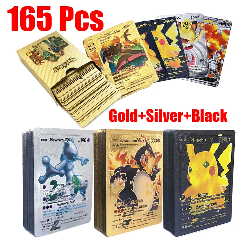 165Pcs Pokemon Gold Foil Card VSTAR VMAX EX GX Cards English French German Spanish Charizard Pikachu Arceus Colour Pok&eacute;mon Cards pokemon cards