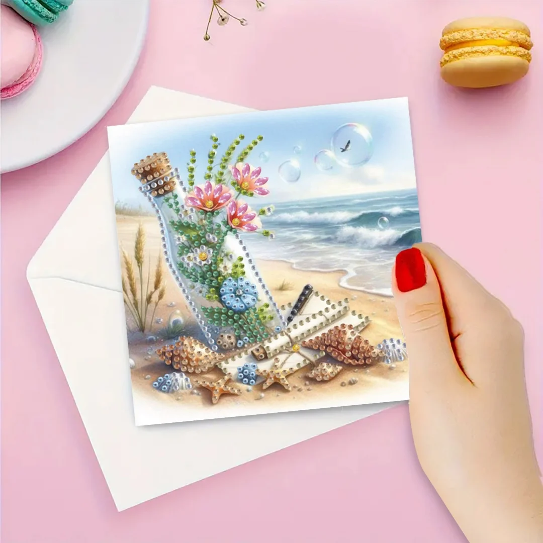 6-Piece DIY Diamond Painting Kit Sea Theme Greeting Card Blessings and Wishes Irregular Shape Diamonds Paper Material diamond painting painting set