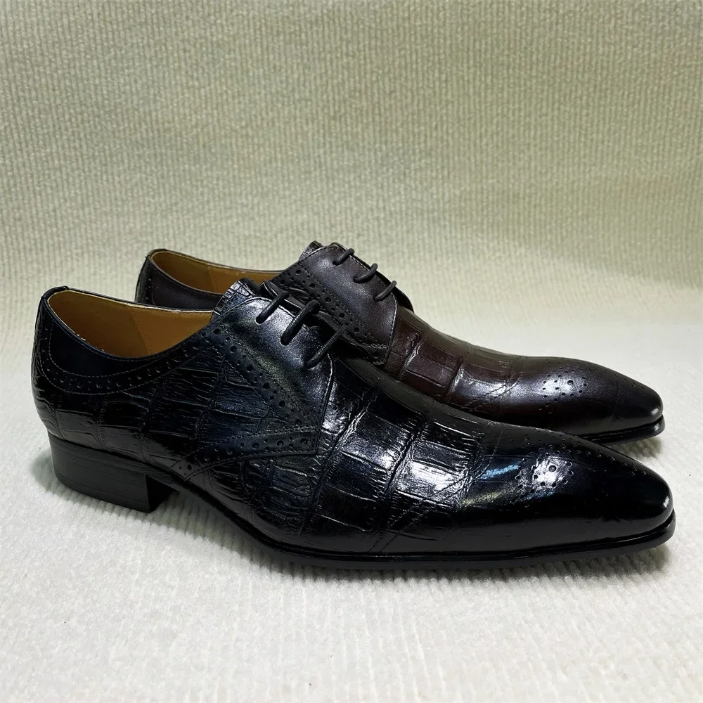 Men Luxury Italian Leather Oxfords Shoes Brown/Black Lace-Up Wedding Business Formal Fashion