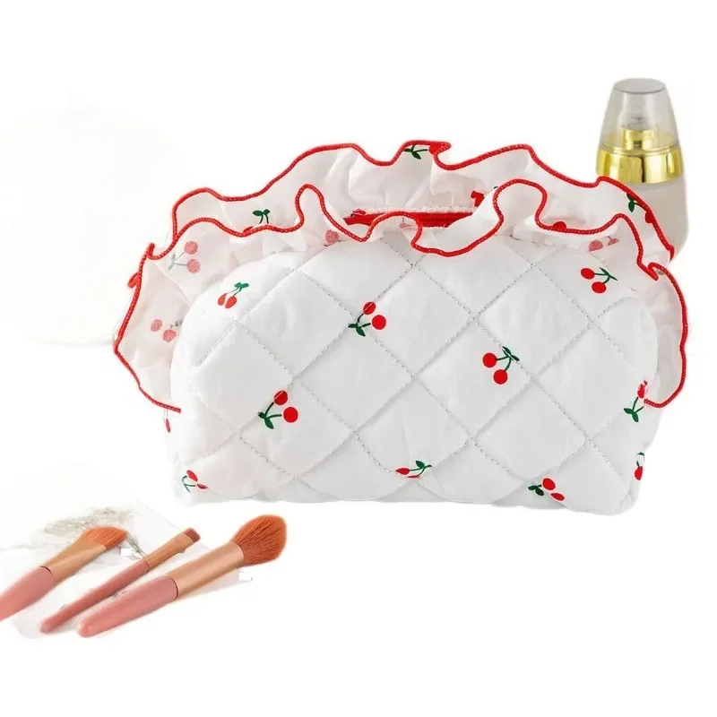 Small Fresh Fragrant Cherry Makeup Bag Creative Curled Skincare Storage Bag Cherry Wash Cosmetic Storage Bag for Women Girl 3