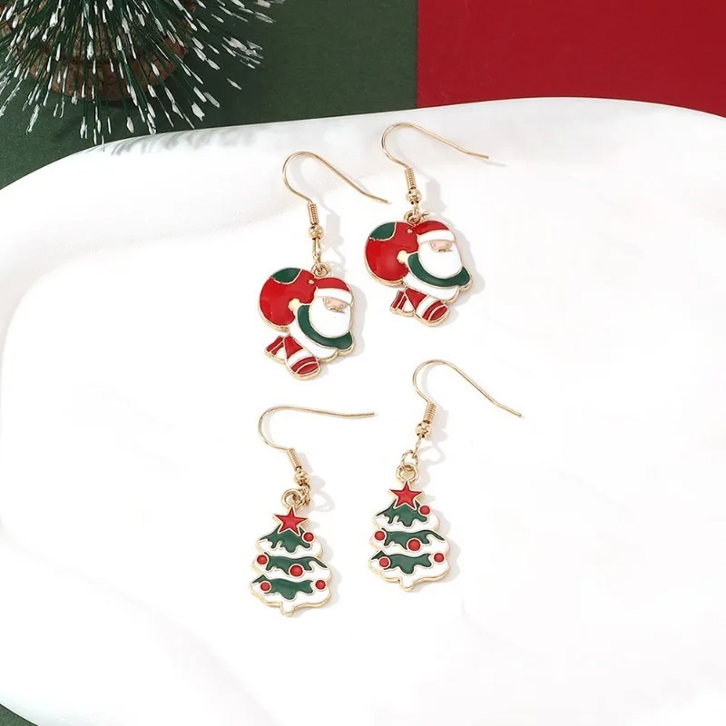 Happyyami 6 Pair Christmas Dangle Earrings Set - Tree, Reindeer, Snowflake, Bell, Santa & Elk Designs, Alloy Hook Earrings - View #2