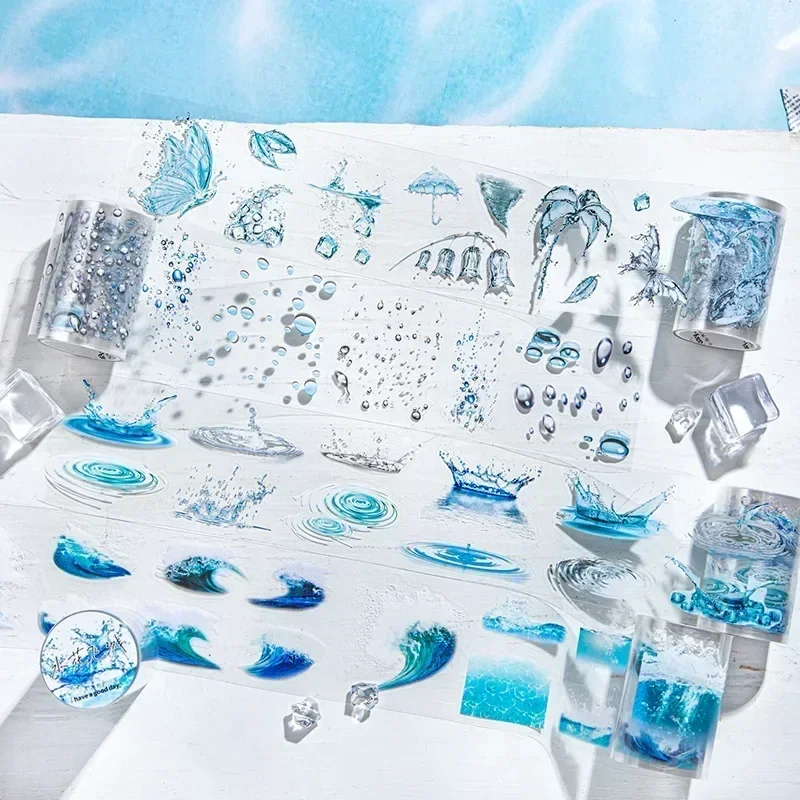 1Roll Adhesives Water Tape Shape Series PET Wave Supplies Ripple Decoration Handbook PET Transparent Scrapbook 60mm*2m 3