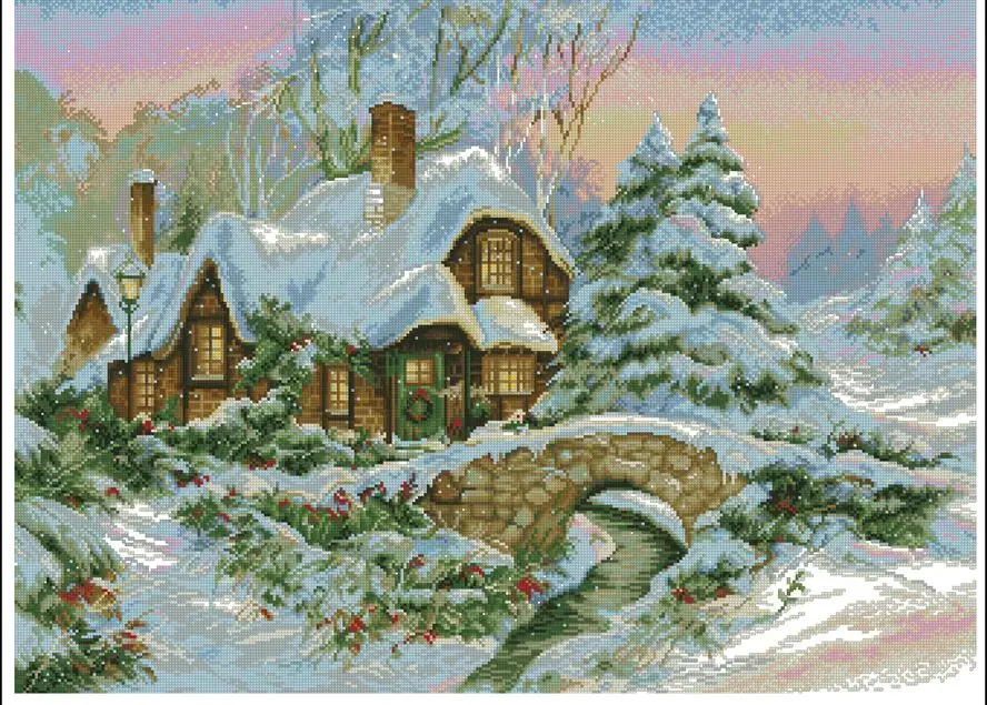 

Зимний Снежный дом 70-54 набор для рукоделия Набор для вышивки без рисунка Набор для вышивки крестиком Набор для вышивки