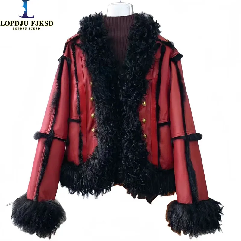 Real Rabbit Fur Coat for Women, Natural Lamb Fur Collar, Suede Jacket, Female Thick Outerwear, High Quality, New Fashion, Winter