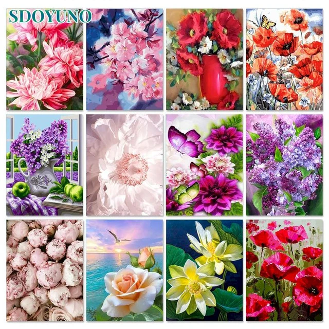 Paintings Number Paint Flowers  Painting Number Adults Flowers - Paint  Numbers - Aliexpress