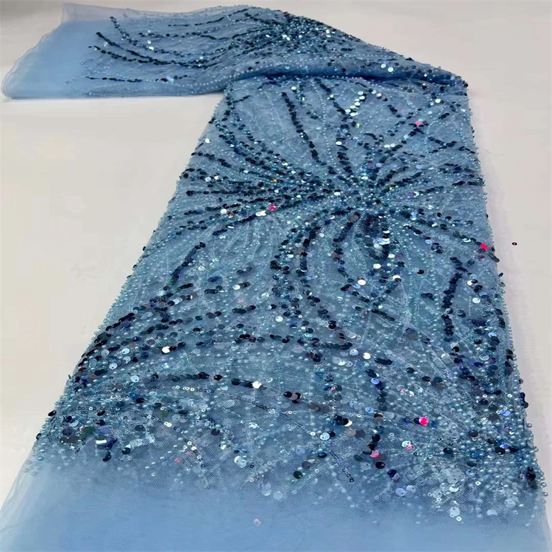 

SJ 2022 High Quality Lace Beads Lace Fabric African French Tulle Mesh Laces Fabrics with Sequins Nigeria Beaded Net Lace hd11-91
