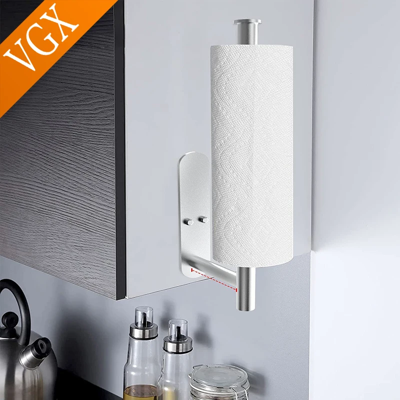 VGX Kitchen Towel Paper Holder Cling Film Holder Bathroom Roll Paper Rack Home Storage Racks Toilet Tissue Hanger Rack Nail-Free