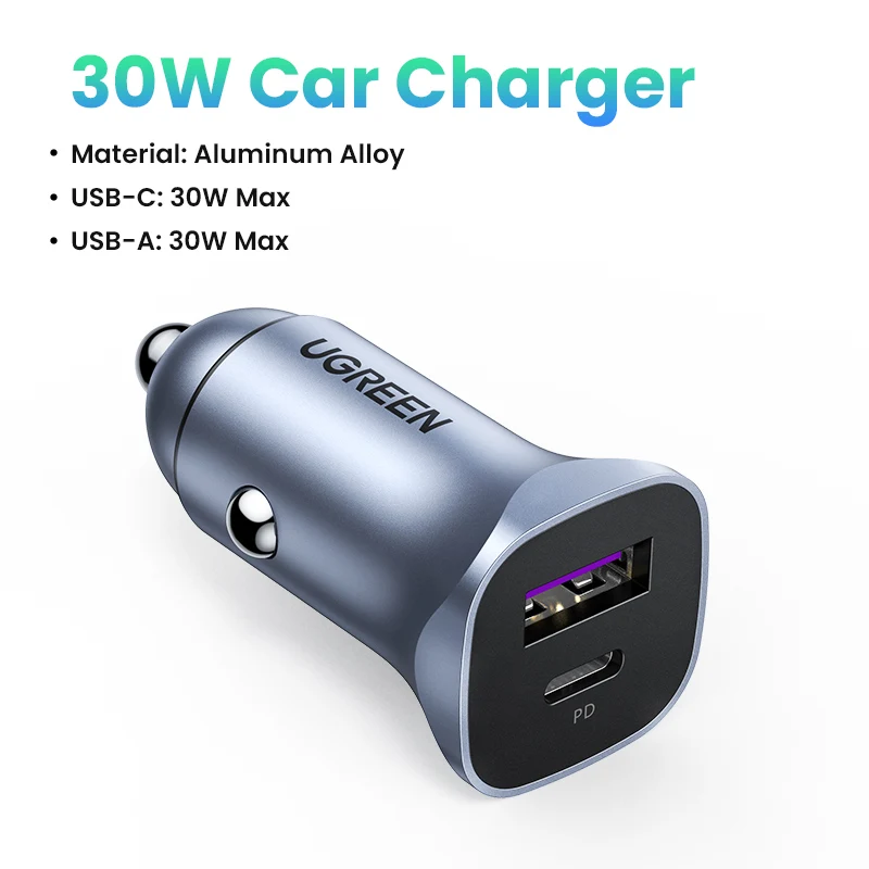 UGREEN Cargador de coche USB C de 130 W, PD 100 W + PD 30 W tipo C,  cargador de coche de carga rápida compatible con iPhone 15 15 Plus 15 Pro  15 Pro