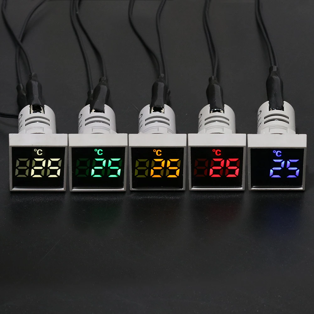 22mm Mini thermometer plastic LED digital-20-119 Celsius 50-380V AC Blue Red White Yellow Green pilot light temperature meter digital thermometer plastic thermometer