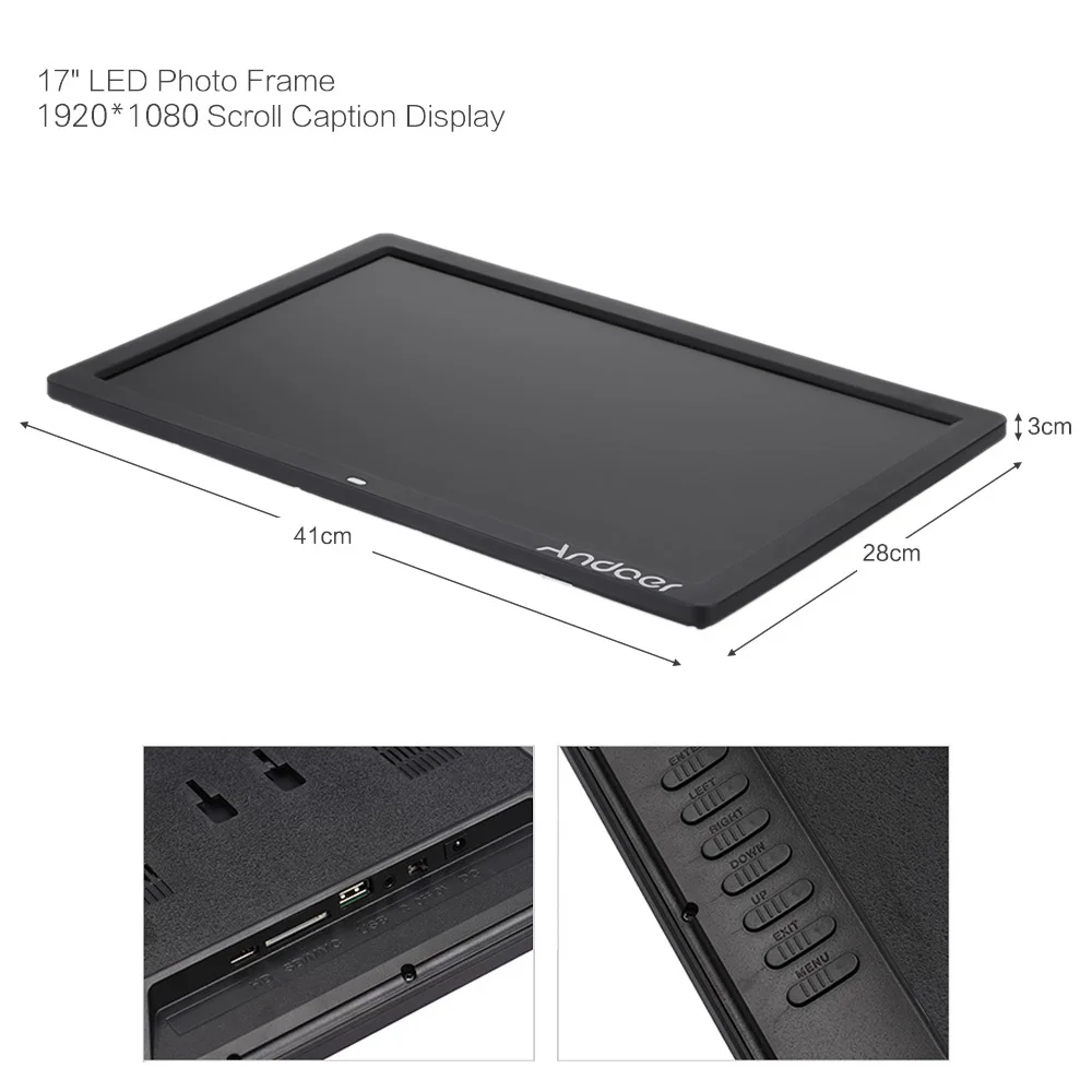 Andoer 17in LED Digital Photo Frame 1080P High Resolution Electronic Picture Frame MP3 MP4 Video Player Calendar Remote Control acrylic digital photo frame