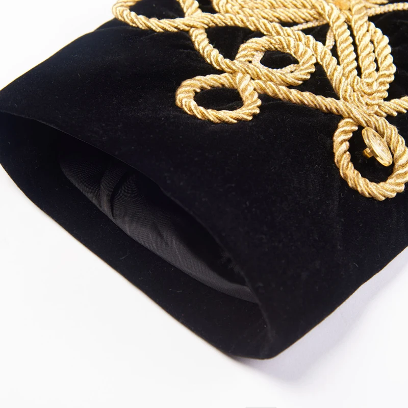 Mens Stylish Court Prince Black Velvet Gold Embroidery Blazer Suit Jacket Wedding Party Prom Suit Blazers Stage Singer Costumes 5