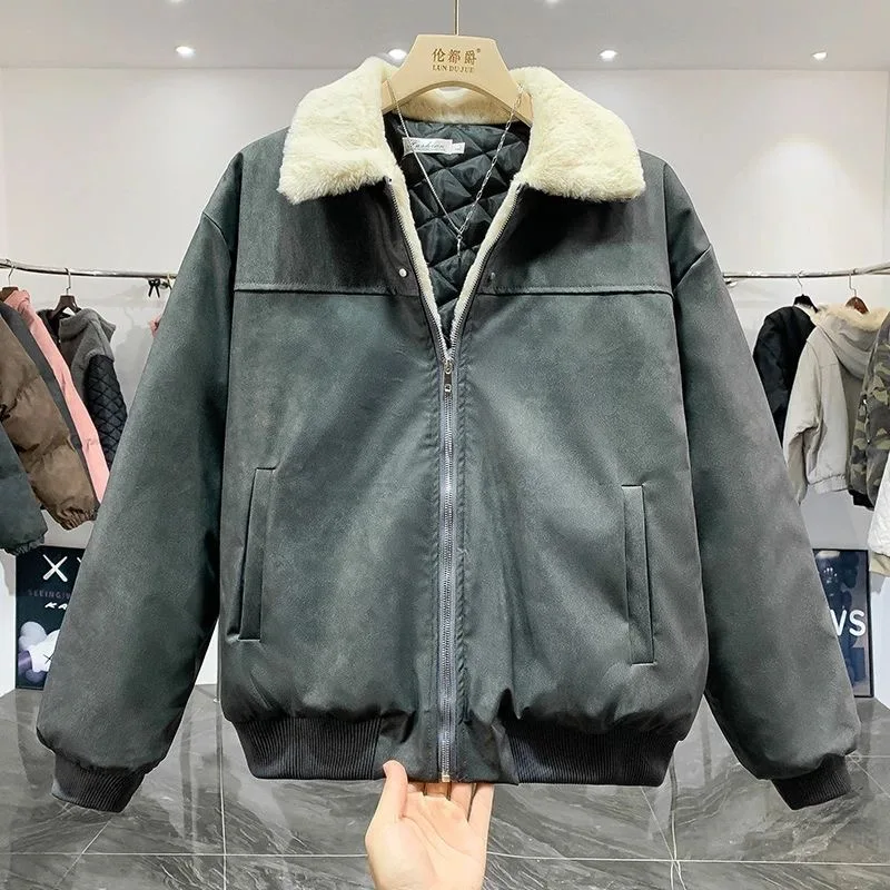New Autumn and Winter Fashion Trend Thickened Warm Lambskin Workwear Jacket For Men's Casual Loose Sports Plus Size Jacket M-3XL