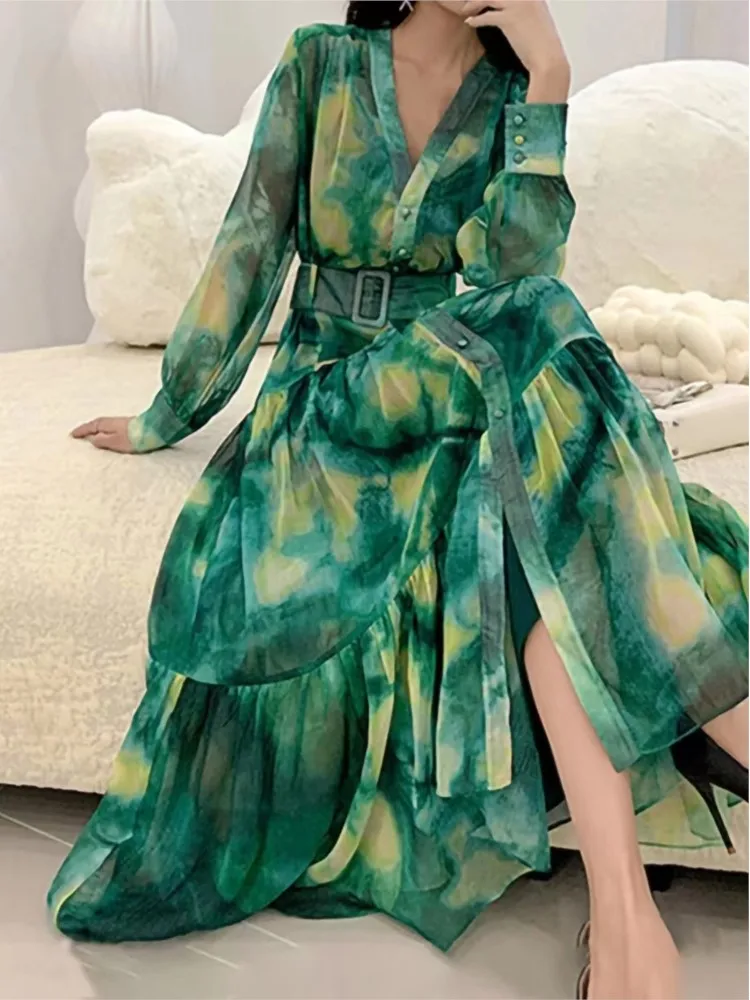 Fashion French Elegant Ribbon Split Dress Women