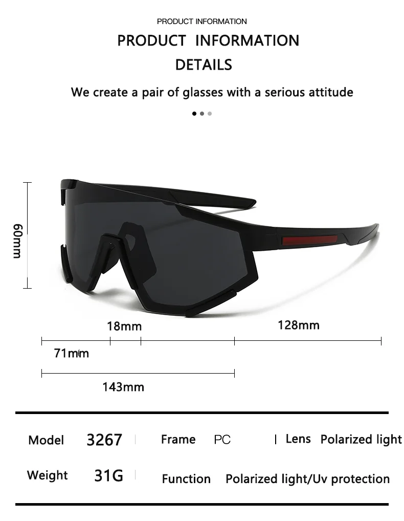 Neue grenzüberschreitende europäische und amerikanische Mode, einteilig, großer Rahmen, Outdoor-Radsport, schillernde Sonnenbrille 3267 – Detail 9