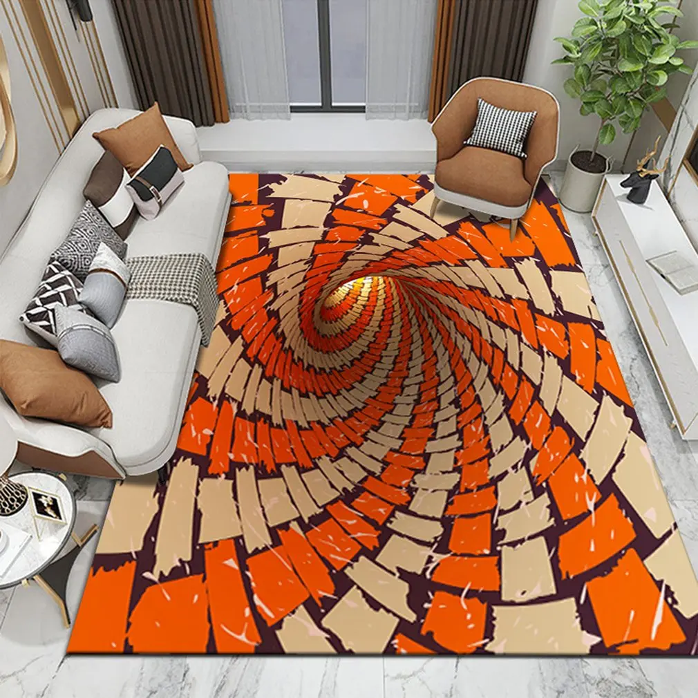 

40x60cm 3D Vision Carpet Orange Swirl Living Room Bedroom Table Non-slip Soft Three-dimensional Floor Foot Mat Free Shipping