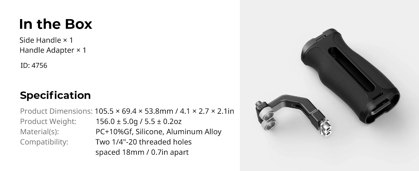 SmallRig Mini Side Handle with 1/4" -20 Screws, Comfort Silicone Grip For Dslr C