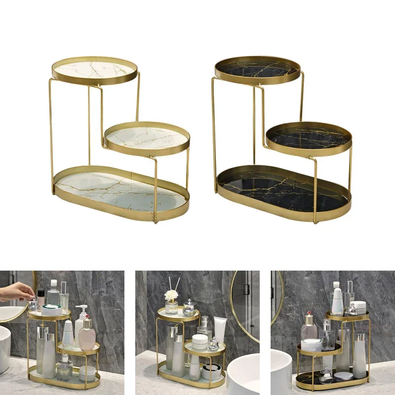 

3 Tier Decorative Cosmetic Tray Lotion Perfume Makeup Storage Plate Countertop Organizer Vanity Tray for Countertop Decoration