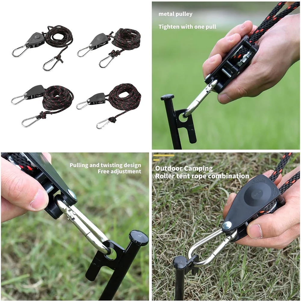 Outdoor Camping Tent Tie Down Rope Heavy Duty Tightener Fastening Wind Rope Buckle Pulley Ratchet Awning Rope Hook Adjustable 3