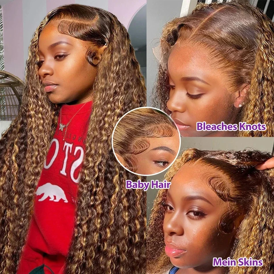 lace front wig human hair wigs 360 lace wig 250% Highlight Hd Frontal Wig P4/27 360 Full Hd Lace Front Wig Pre Plucked 30 Inch Glueless Deep Wave Frontal Human Hair
