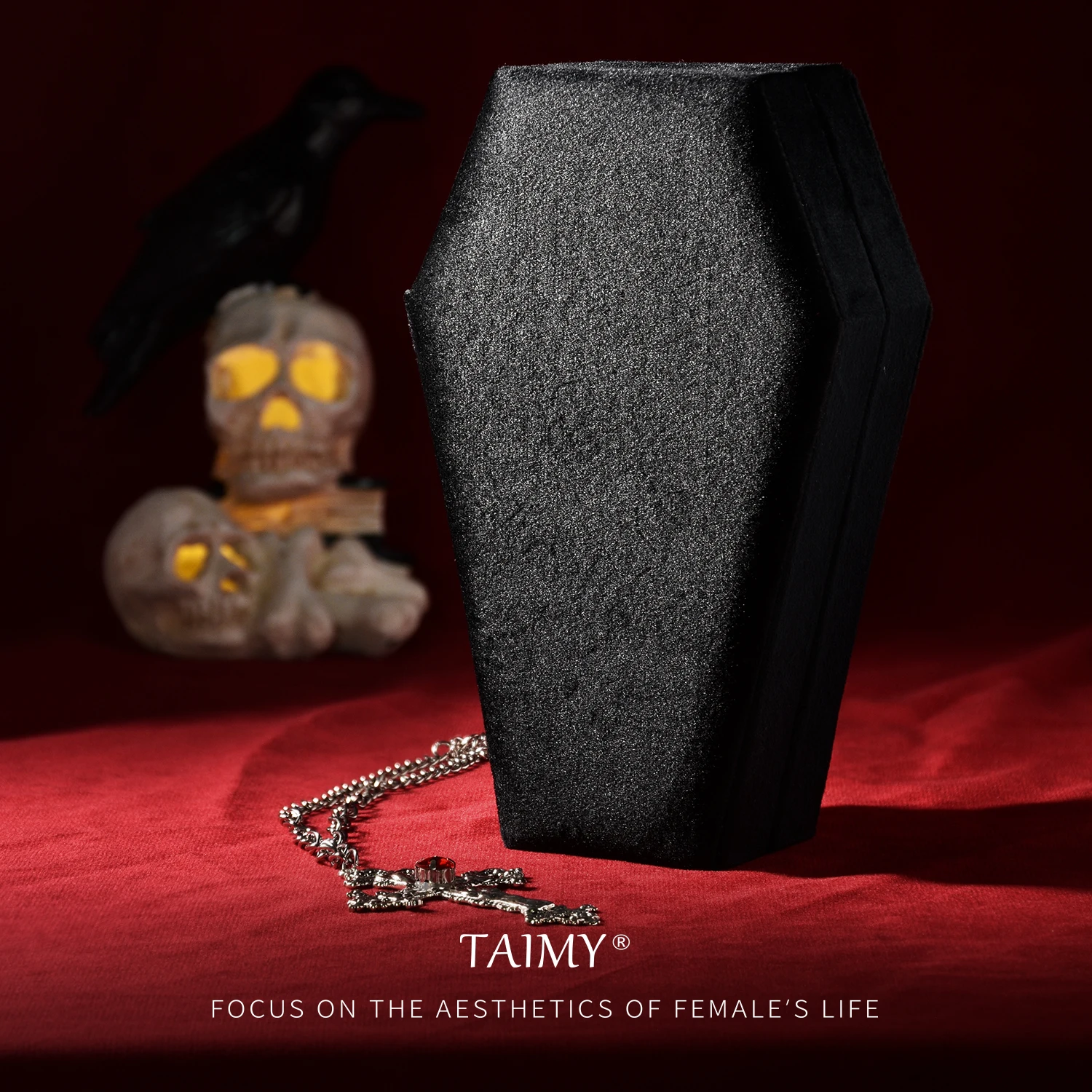 G6 素敵な　収納新王飾り　ワインレッド色　台巾63㎝位　訳あり特価 TAIMY Retro Velvet Coffin Shape Jewelry Box Gothic Vampire