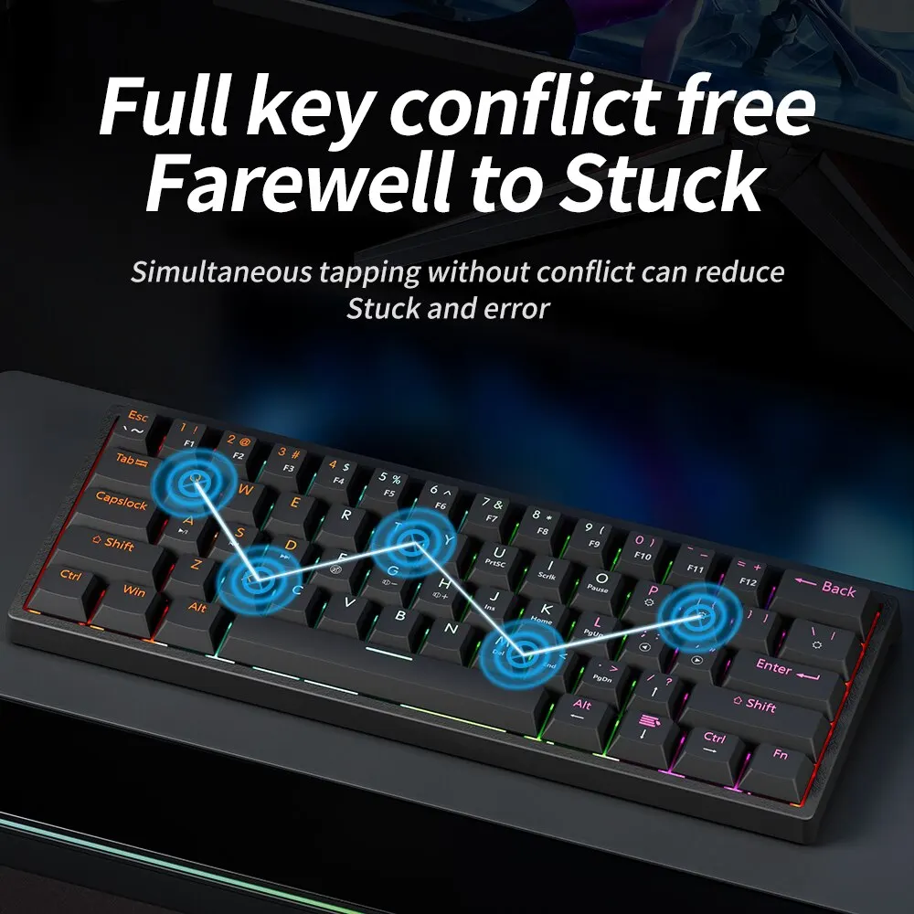 Mechanical Keyboard USB Gaming Red Switch 61 Keys Wired Detachable Cable RGB Backlit Hot Swappable mechanical keyboard
