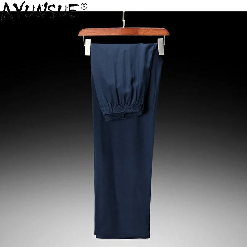 

100% Mulberry Real Silk Trousers Men Summer Men's Clothing Medium Waist Pants Elastic Straight Man Pantalones