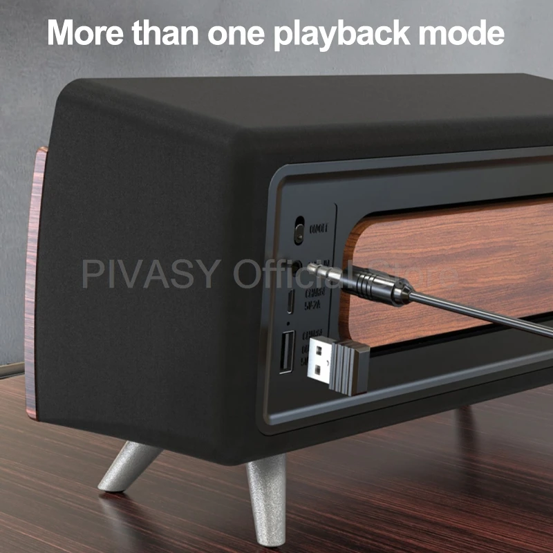 Portable Bluetooth Audio Speaker Stereo Surround Sound Bookshelf Sound Box Wooden Small Household Desktop 3 Horns Subwoofer