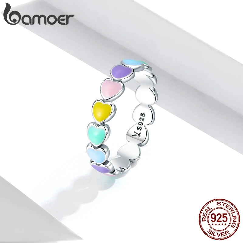 925 Sterling Silver Cute Rainbow Heart Finger Ring for Women Stackable Silver Ring with Mini Hearts Trendy Jewelry stackable rings fashion ring finger rings
