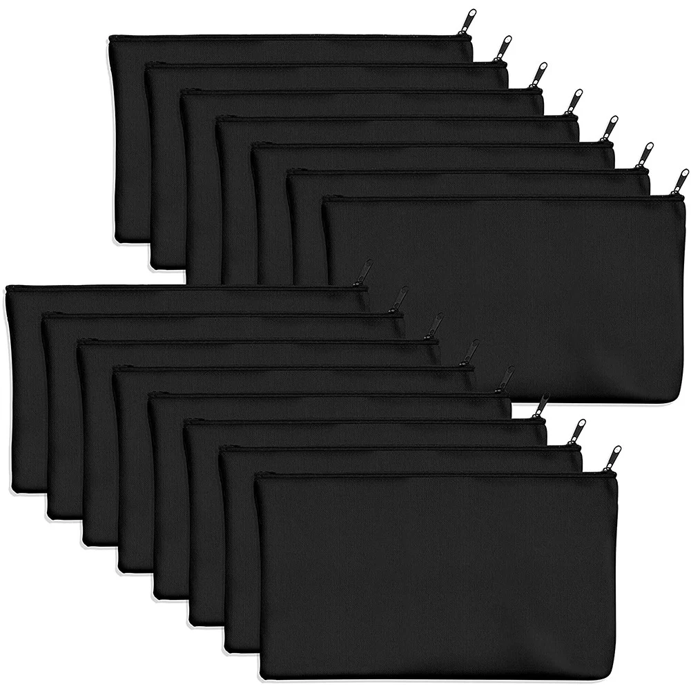 Black Blank Canvas Bag 8.3X4.7in Stationery Storage Zipper Bag Diy Graffiti Pencil Case Diy Gift 15 Pcs