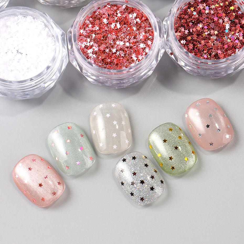 6 Stück Y2K Tiny Star Nail Art Flakes Golden Silvery Pink Small Mini Pentagram Nail Seqiuns Holographic Glitter Design Dekorationen – Detail 4