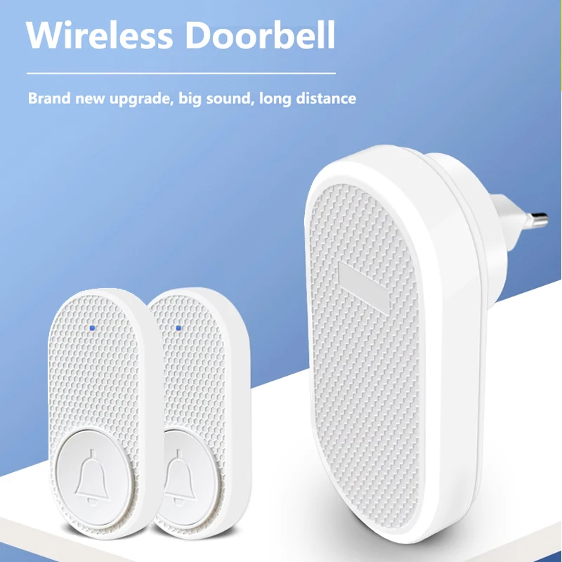 Wireless Smart Home Doorbell with Long-Range Control and Adjustable Volume - EU/US Plug, White