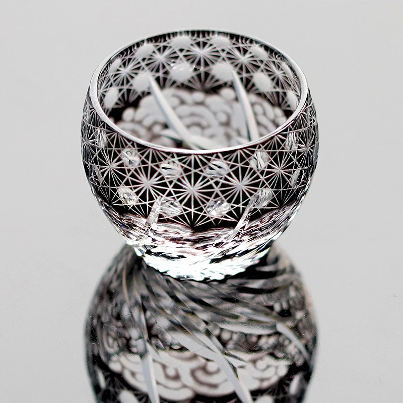 Japanese Traditional Craft Edo Kiriko Shochu Sake Cup Glass Red Blue Green Hand Cut To Clear 60ml Shot Glass 2oz 1pc