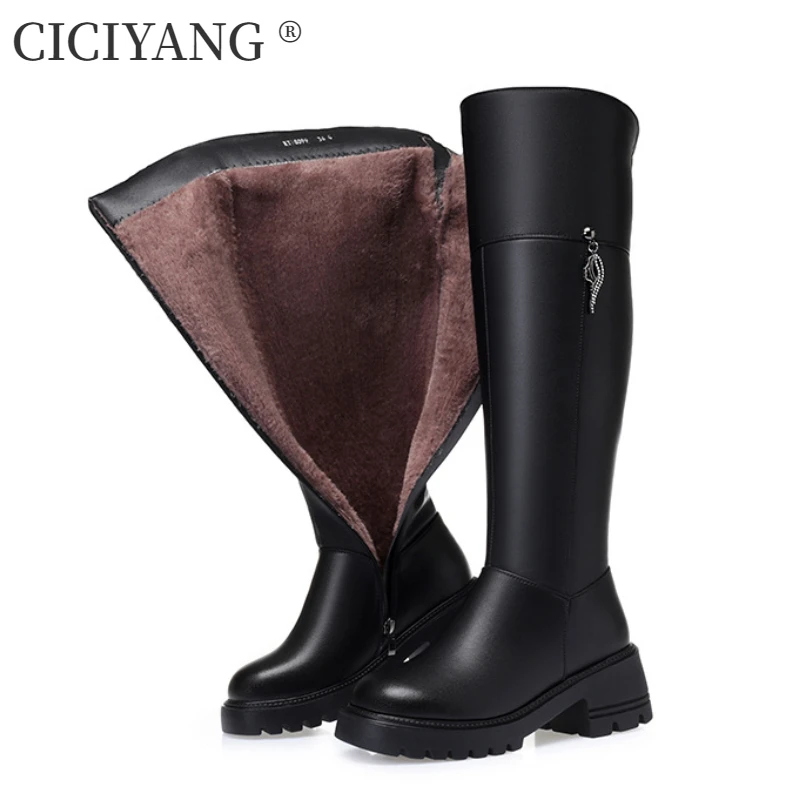 

CICIYANG Women Thigh High Boots New Winter Women Over-the-Knee Boots Genuine Leather Large Size Wool Warm High Heel Women Boots