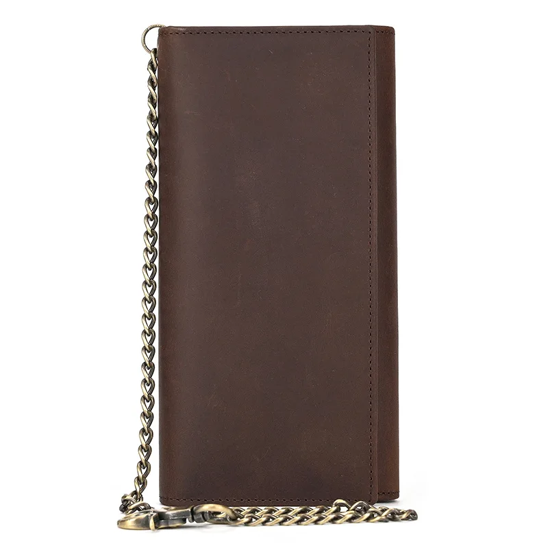 Retro Men's Leather Wallet with Triple Fold Design and Iron Chain