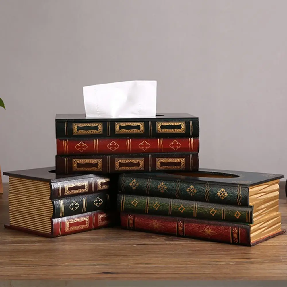 

Vintage Box Shaped Home Car Tissue Box Storage Case Curved Patterns Paper Holder