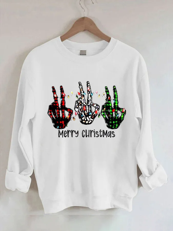 Merry Christmas Fun Print Casual Crew Neck Sweatshirt Funny Long Sleeve Sweater Xmas Party Hooded Pullover