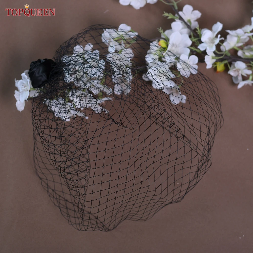 Bridal Veil TOPQUEEN VA02B Handmade Birdcage Veil Blusher Veil White Ribbon Flower Headband for Bridal Hair Accessories Face