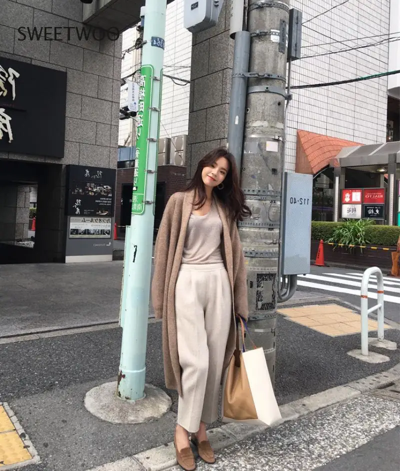 

2021 Women's Long Cashmere Cardigan Autumn Winter Casual Cashmere Coat Loose Women's Cardigan Slim Contracted Fashion Tide Chic