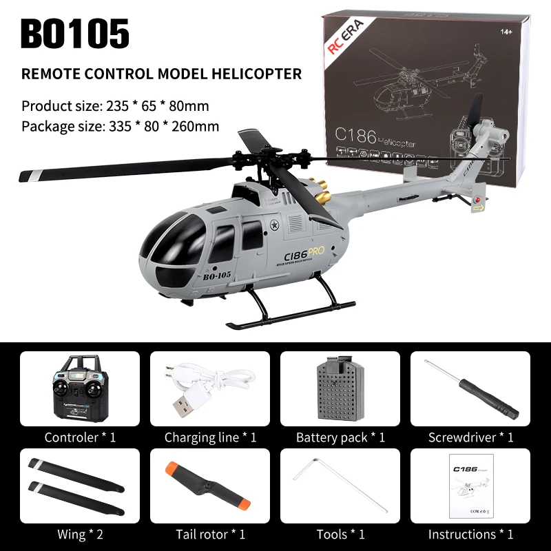 C186 RC Helicopter 2.4G 4CH BO105 Plane 4 Propellers 6 Axis