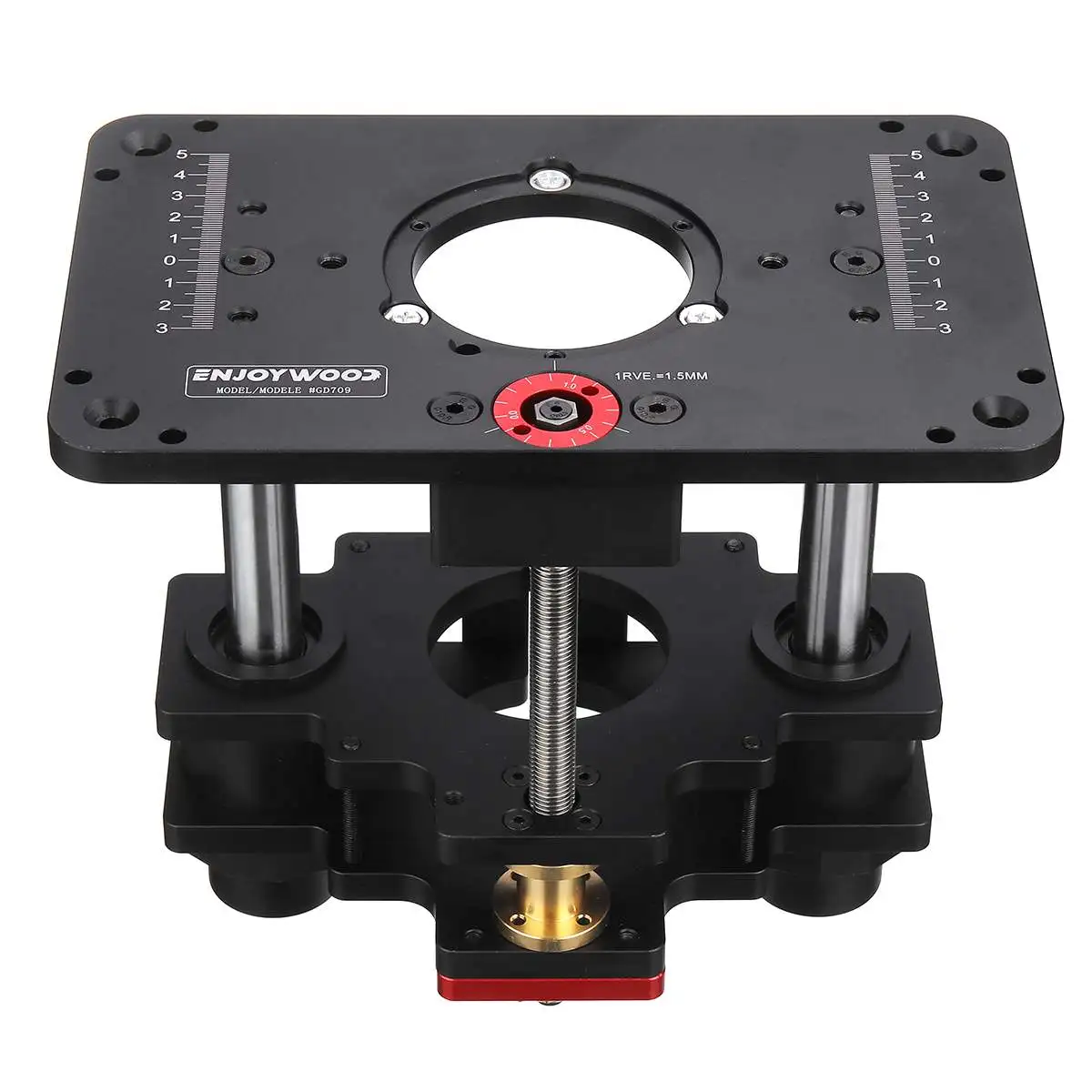 Router lift for wood router table ENJOYWOOD GD7 PRO 65mm 69mm set up with plate precision woodworking tool