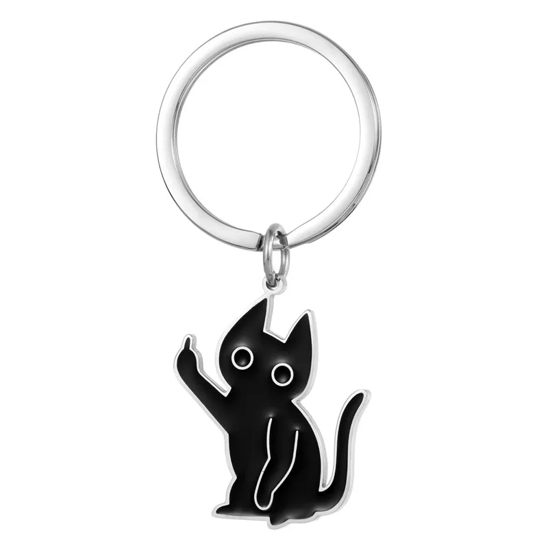Defiant Kitten Keychain Cartoon Funny Stainless Steel Vertical