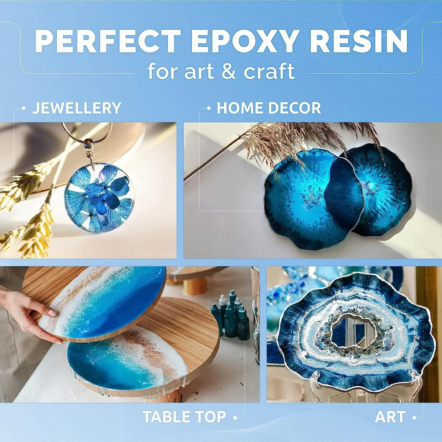Epoxy Resin Kit Crystal Clear Epoxy Resin Kit & Hardener for DIY Art Mold Casting Jewelry Making Table Top Countertop Coating